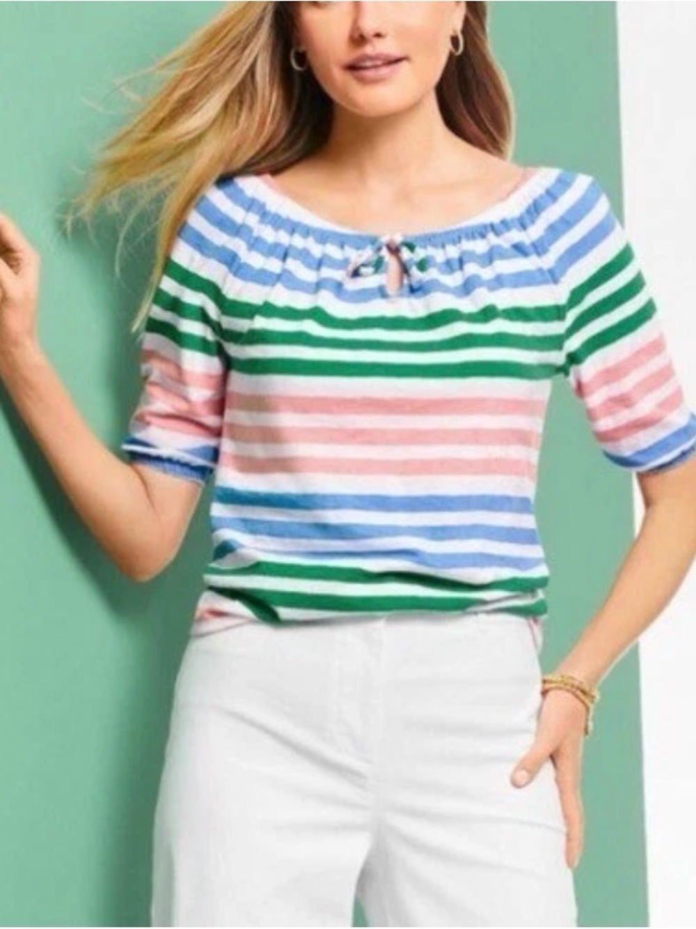 Talbots Spring Colorful Striped Short Sleeve T-shirt 100% Cotton Women’s Sz XS